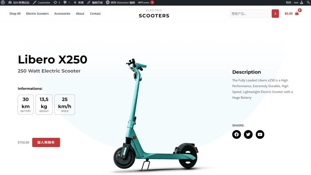 Astra Electric Scooter 模板导入成功示例 Astra Premium Starter Templates v4.0.1 专业模板插件